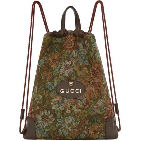 gucci brown tapestry drawstring backpack|gucci leather backpack.